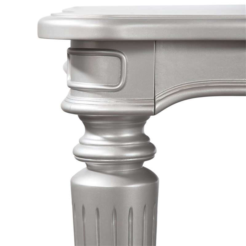Bowery Hill Wood 84-in Dining Table in Silver Finish with Fluted Legs