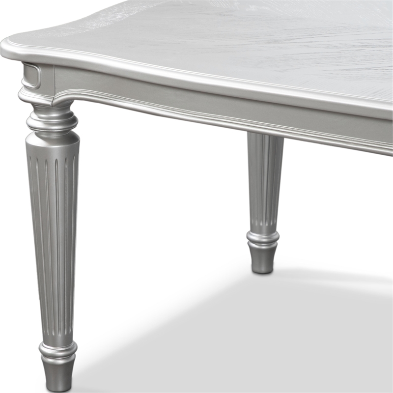 Bowery Hill Wood 84-in Dining Table in Silver Finish with Fluted Legs