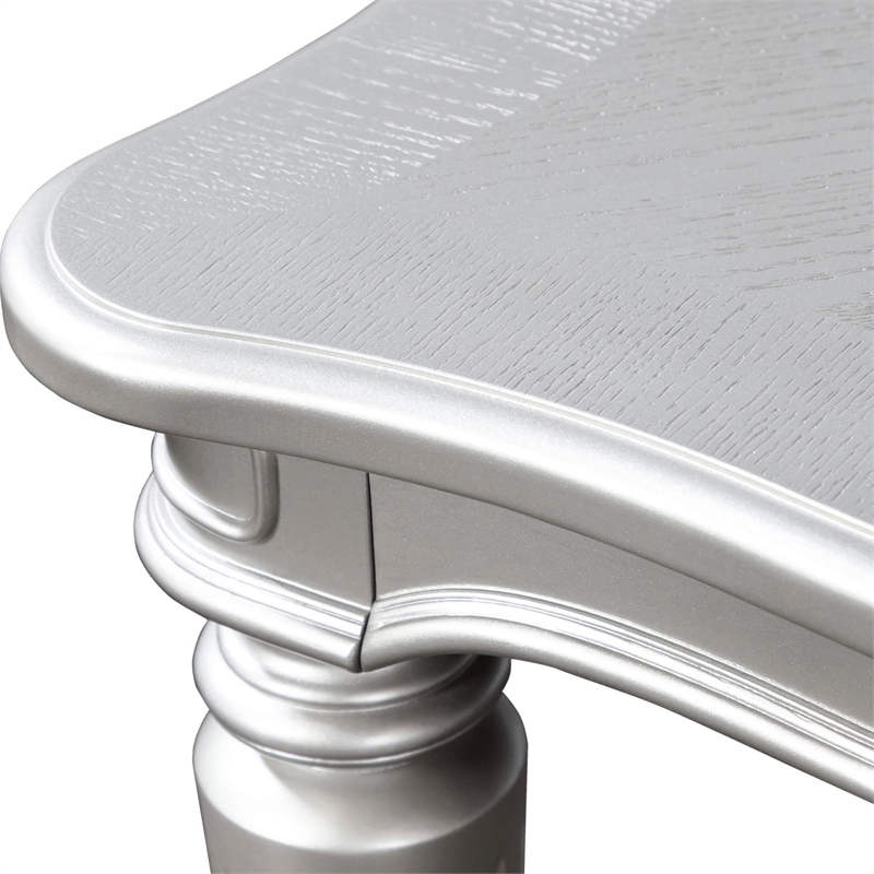 Bowery Hill Wood 84-in Dining Table in Silver Finish with Fluted Legs