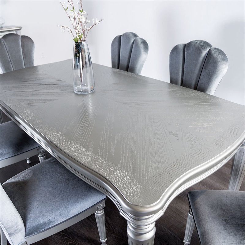 Bowery Hill Wood 84-in Dining Table in Silver Finish with Fluted Legs