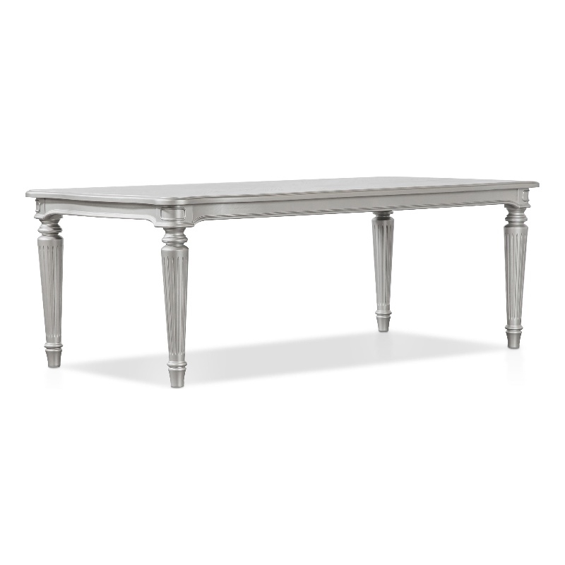 Bowery Hill Wood 84-in Dining Table in Silver Finish with Fluted Legs