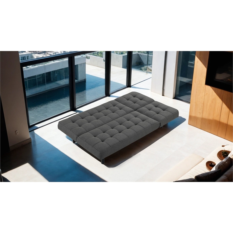 Bowery Hill Fabric and Rubberwood Futon Sofa Bed in Dark Gray