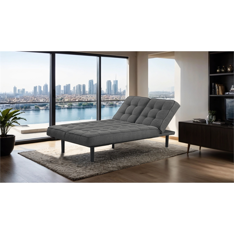Bowery Hill Fabric and Rubberwood Futon Sofa Bed in Dark Gray