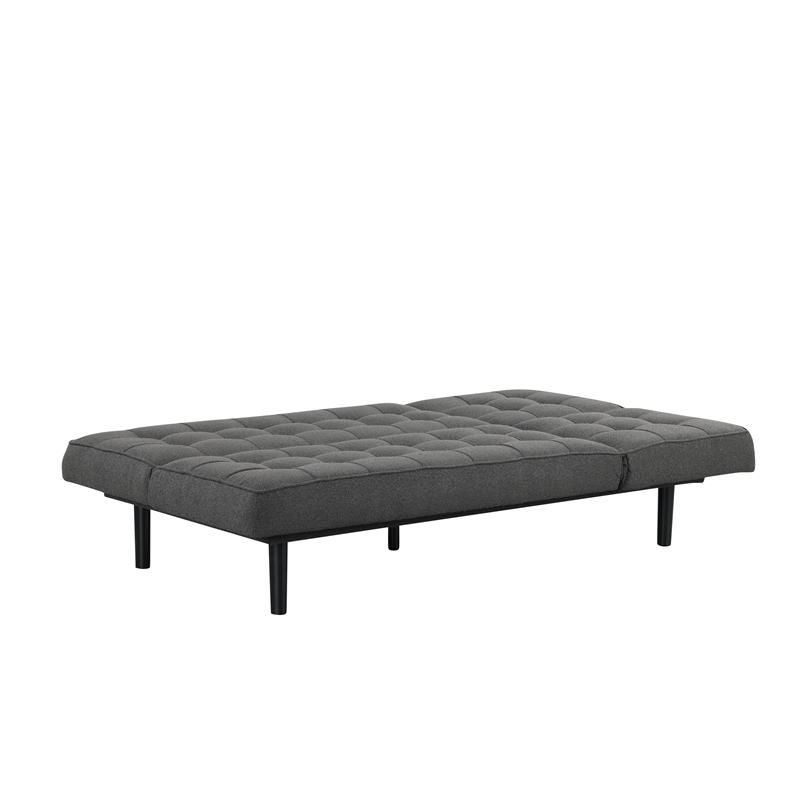 Bowery Hill Fabric and Rubberwood Futon Sofa Bed in Dark Gray