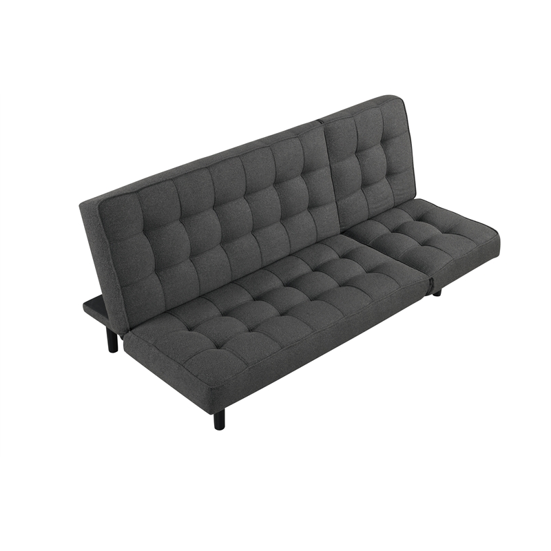 Bowery Hill Fabric and Rubberwood Futon Sofa Bed in Dark Gray