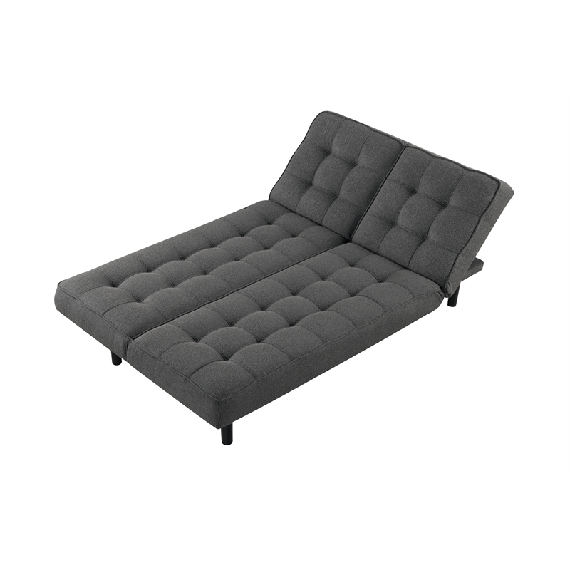 Bowery Hill Fabric and Rubberwood Futon Sofa Bed in Dark Gray