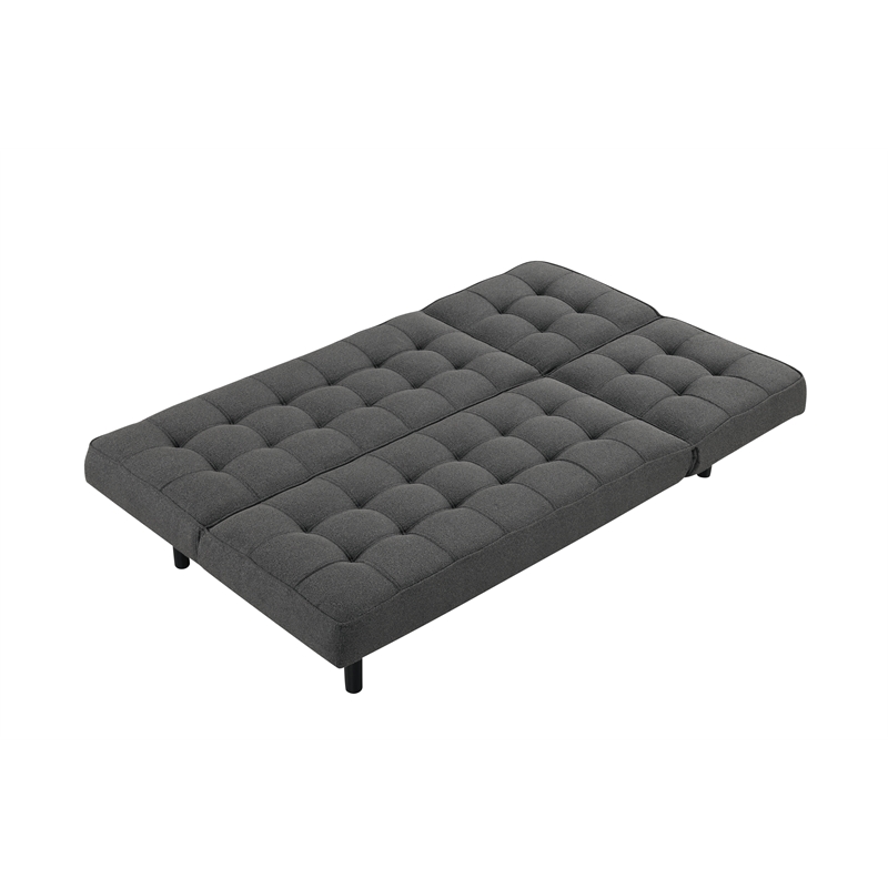 Bowery Hill Fabric and Rubberwood Futon Sofa Bed in Dark Gray