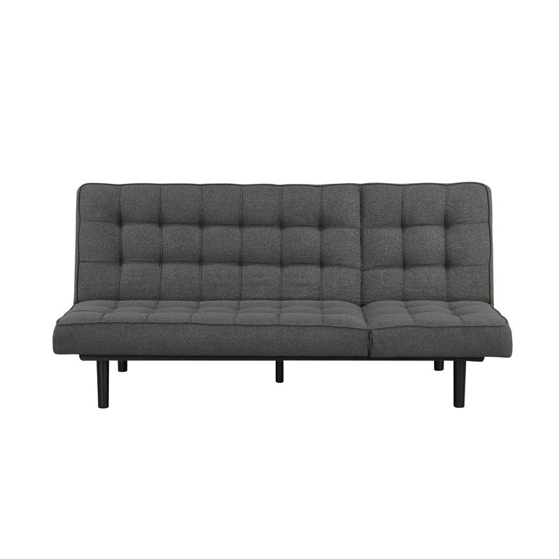 Bowery Hill Fabric and Rubberwood Futon Sofa Bed in Dark Gray