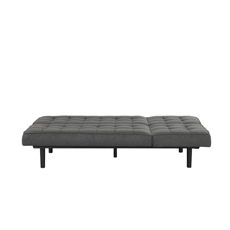 Bowery Hill Fabric and Rubberwood Futon Sofa Bed in Dark Gray