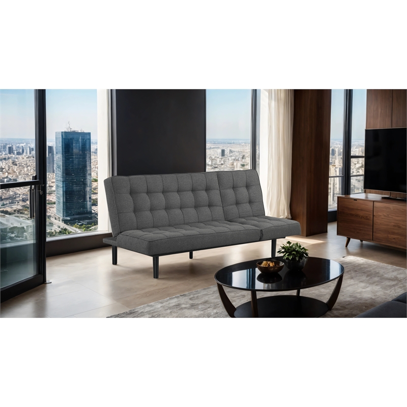 Bowery Hill Fabric and Rubberwood Futon Sofa Bed in Dark Gray