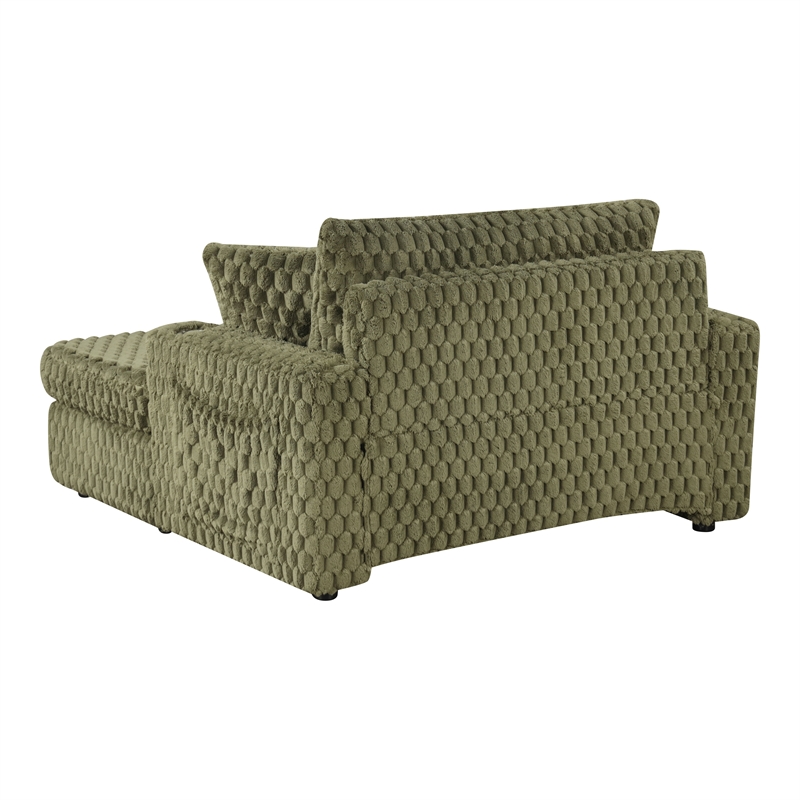 Bowery Hill Faux Fur Fabric 2-Arm Oversized Chaise in Olive Green