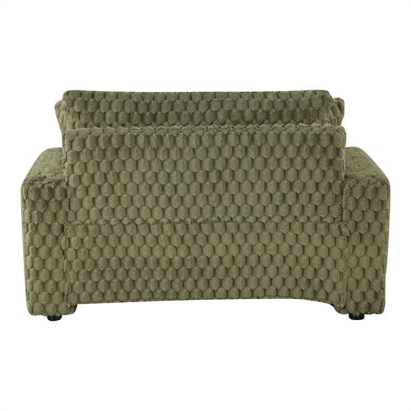 Bowery Hill Faux Fur Fabric 2-Arm Oversized Chaise in Olive Green
