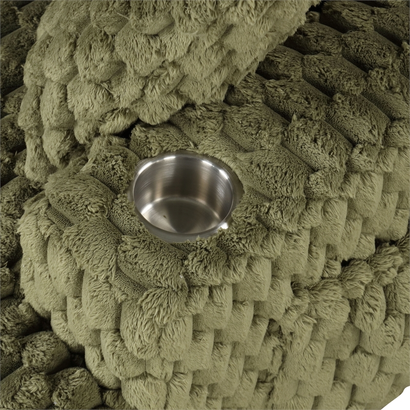 Bowery Hill Faux Fur Fabric 2-Arm Oversized Chaise in Olive Green