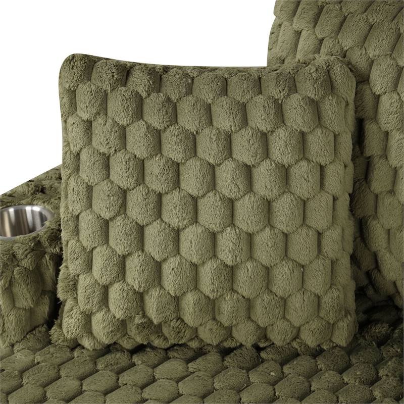 Bowery Hill Faux Fur Fabric 2-Arm Oversized Chaise in Olive Green