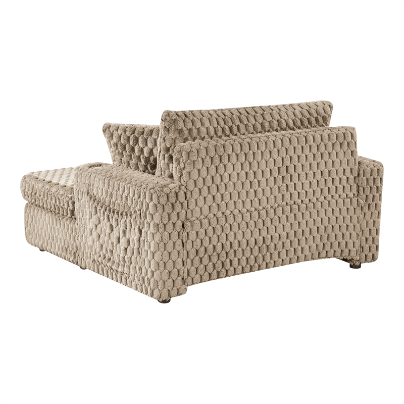Bowery Hill Faux Fur Fabric 2-Arm Oversized Chaise in Light Brown