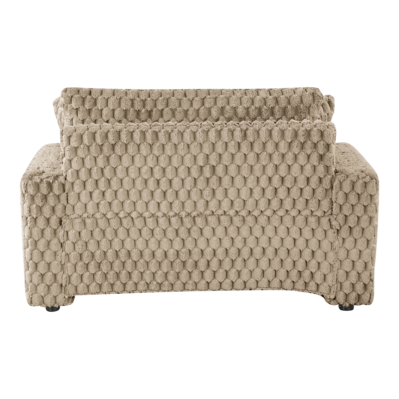 Bowery Hill Faux Fur Fabric 2-Arm Oversized Chaise in Light Brown