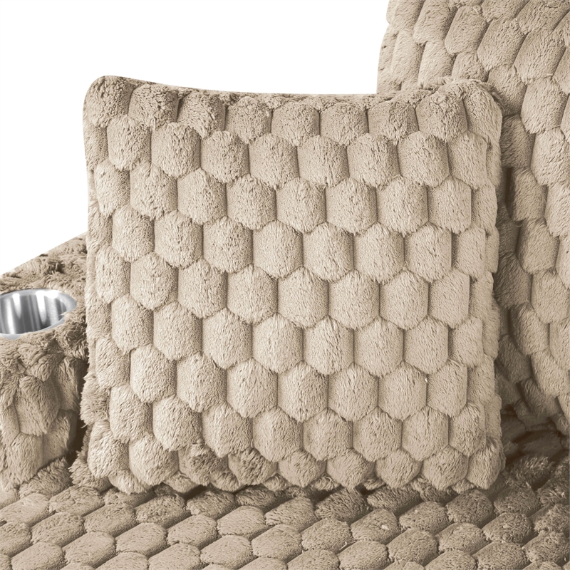 Bowery Hill Faux Fur Fabric 2-Arm Oversized Chaise in Light Brown