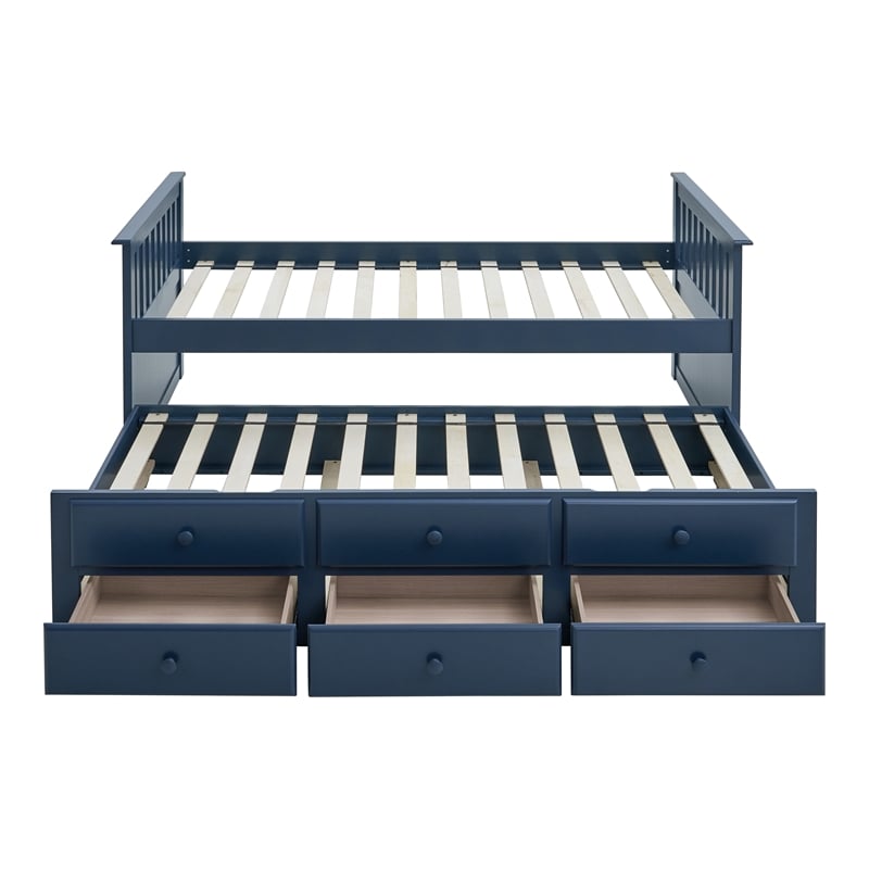Bowery Hill Wood Twin Captain Bed with Trundle in Midnight Blue