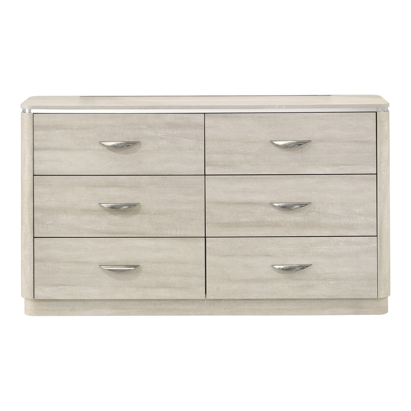 Bowery Hill Solid Wood 6-Drawer Dresser Rubberwood Dusty Gray Modern Style