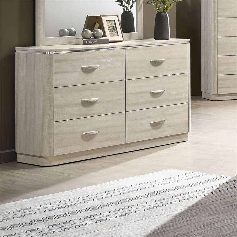 Bowery Hill Solid Wood 6-Drawer Dresser Rubberwood Dusty Gray Modern Style