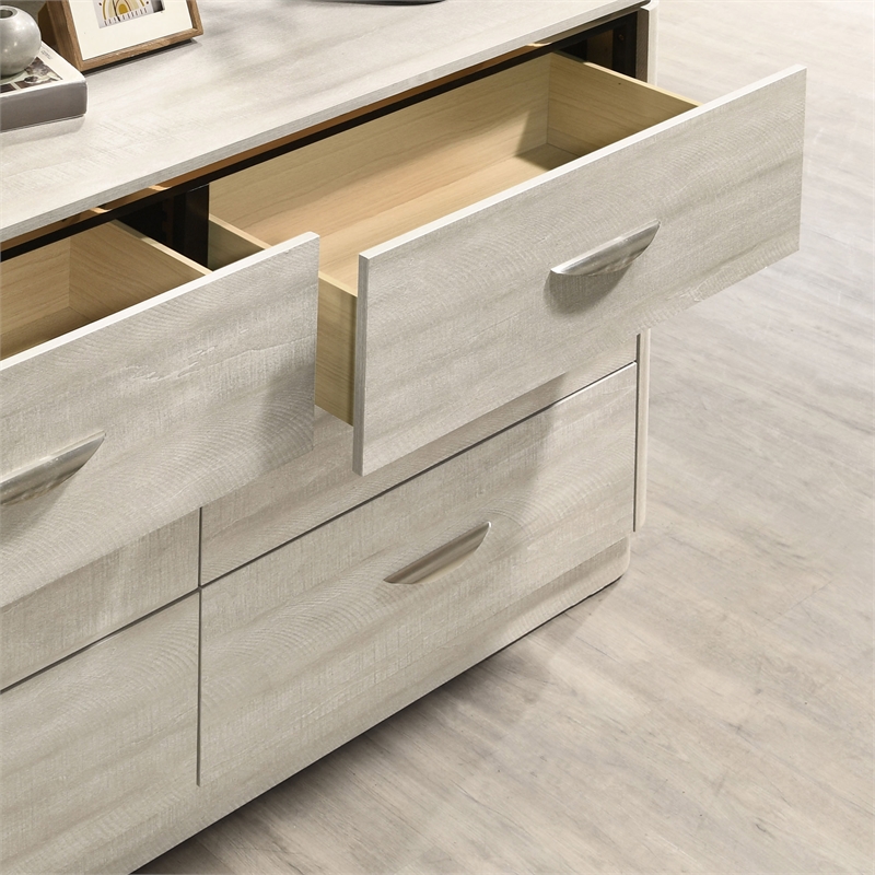 Bowery Hill Solid Wood 6-Drawer Dresser Rubberwood Dusty Gray Modern Style