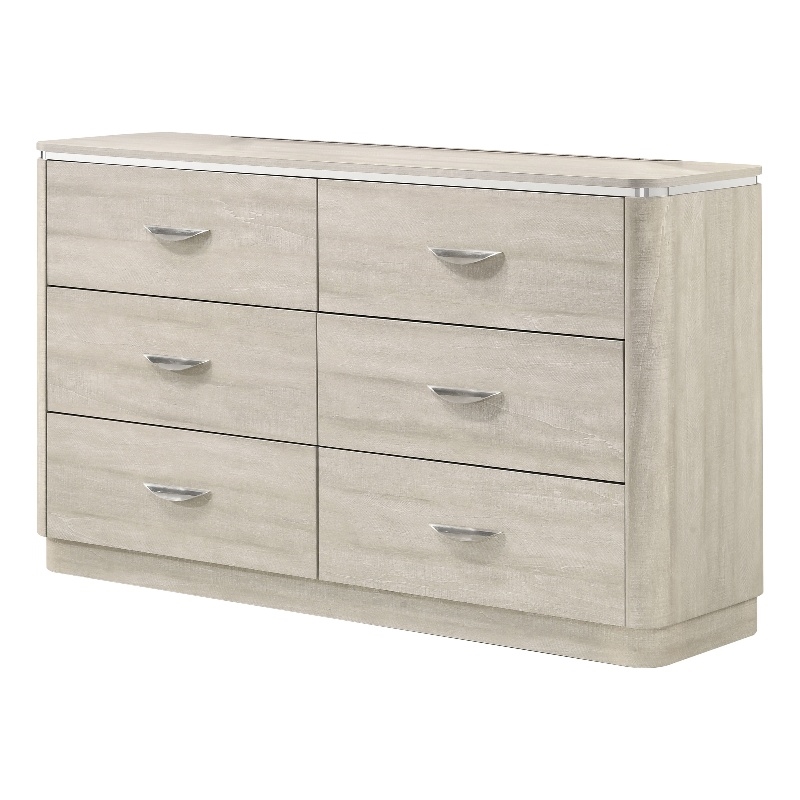 Bowery Hill Solid Wood 6-Drawer Dresser Rubberwood Dusty Gray Modern Style