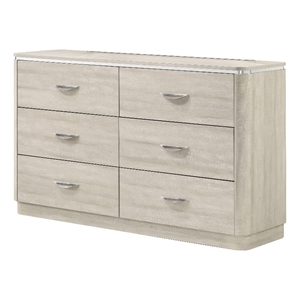 Bowery Hill Solid Wood 6-Drawer Dresser Rubberwood Dusty Gray Modern Style