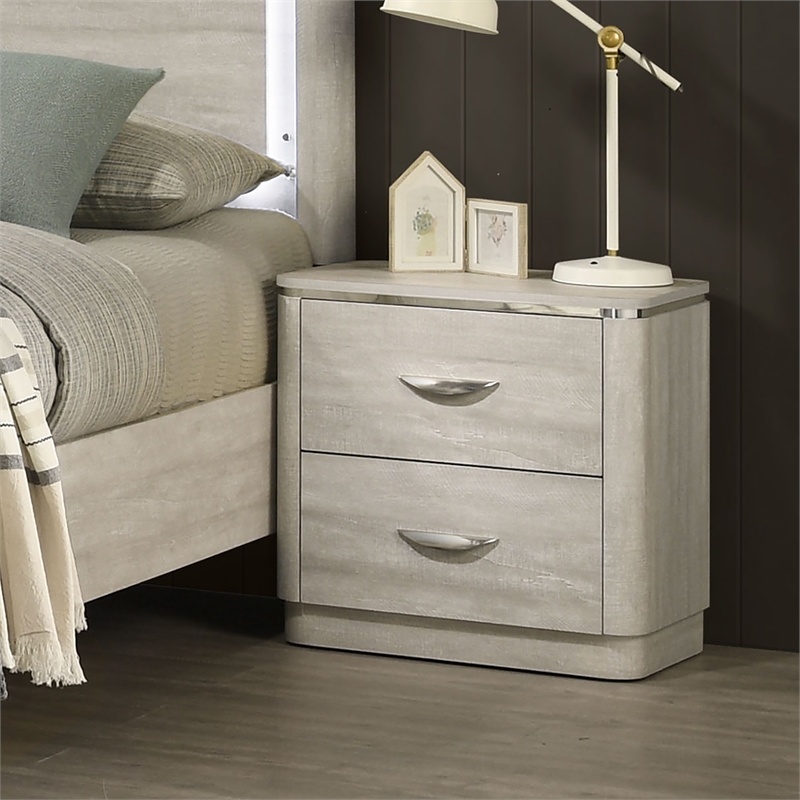 Bowery Hill Solid Wood 2-Drawer Nightstand Rubberwood Dusty Gray Contemporary