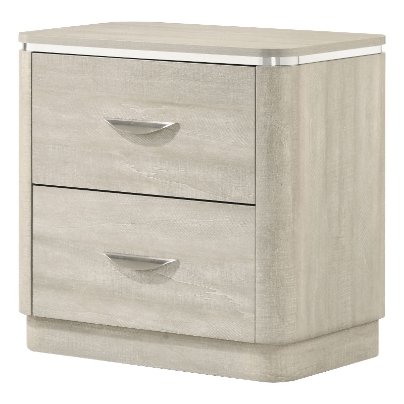 Bowery Hill Solid Wood 2-Drawer Nightstand Rubberwood Dusty Gray Contemporary