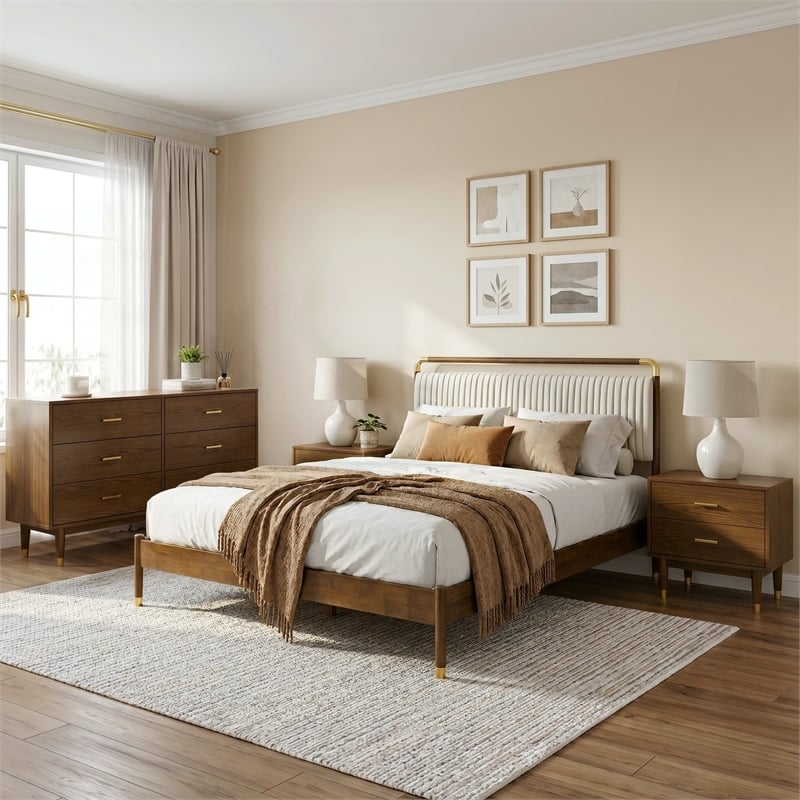 Bowery Hill Solid Wood Full 4-Piece Bedroom Set in Walnut Finish