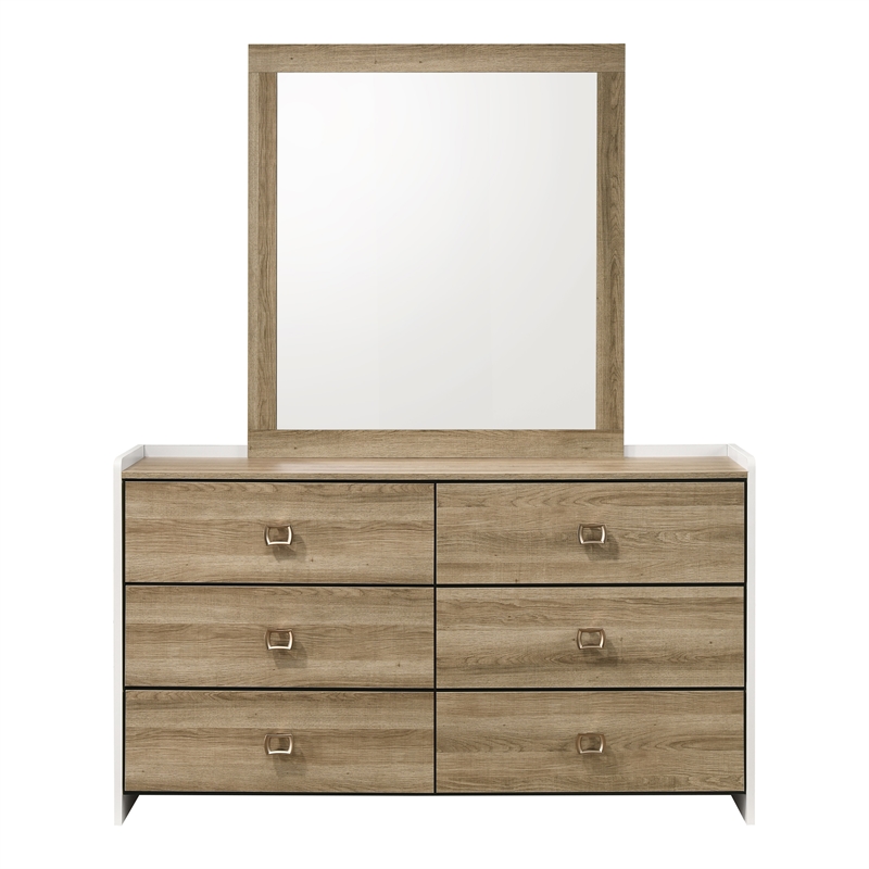 Bowery Hill 2-Piece Dresser and Mirror Set in Dusty Oak and White