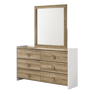 Bowery Hill 2-Piece Dresser and Mirror Set in Dusty Oak and White