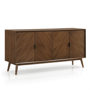 Bowery Hill 8-Cabinet Server in Walnut Rubberwood with Mid-Century Modern Style