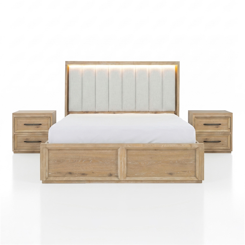 Bowery Hill Solid Wood King 3-Piece Bedroom Set in Natural Finish