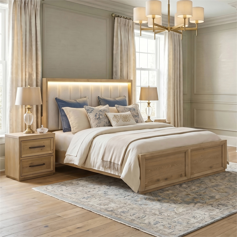 Bowery Hill Solid Wood King 3-Piece Bedroom Set in Natural Finish