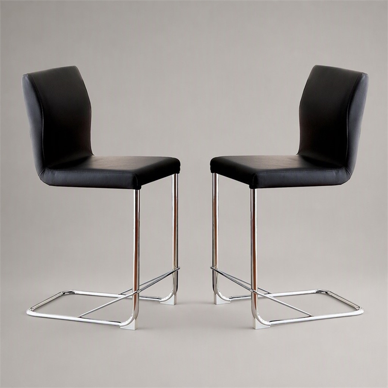 Bowery Hill Faux Leather Counter Height Chairs Set of 2 in Black
