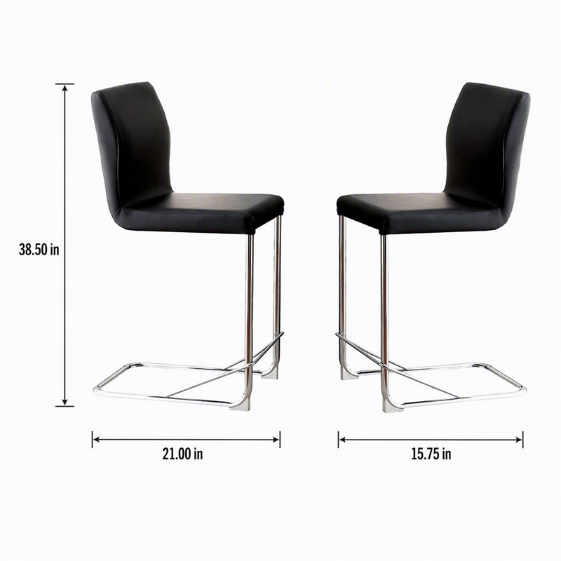 Bowery Hill Faux Leather Counter Height Chairs Set of 2 in Black