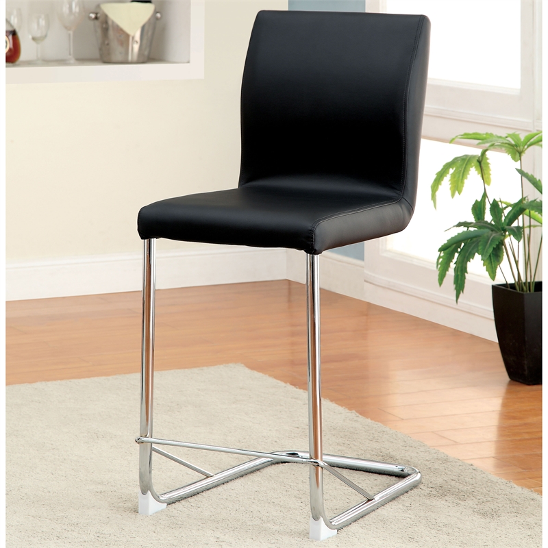 Bowery Hill Faux Leather Counter Height Chairs Set of 2 in Black