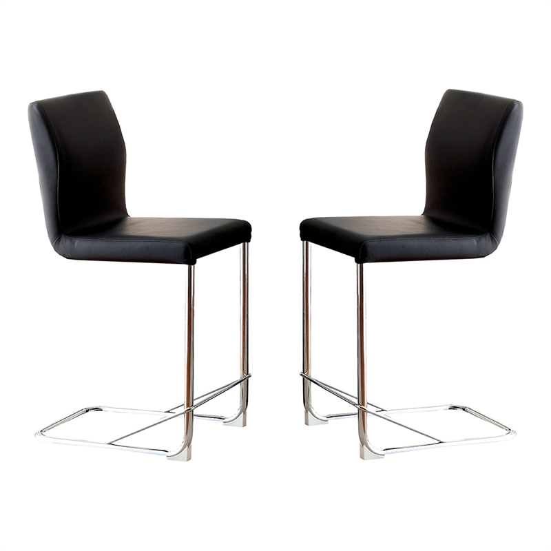 Bowery Hill Faux Leather Counter Height Chairs Set of 2 in Black