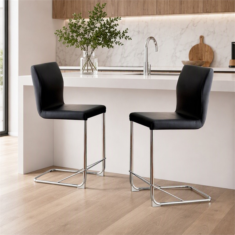 Bowery Hill Faux Leather Counter Height Chairs Set of 2 in Black