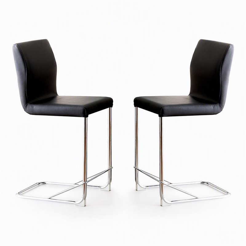 Bowery Hill Faux Leather Counter Height Chairs Set of 2 in Black