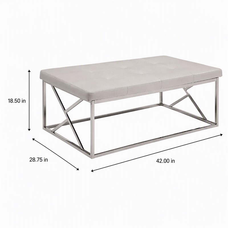 Bowery Hill Contemporary Tufted Faux Leather Bench in White Finish