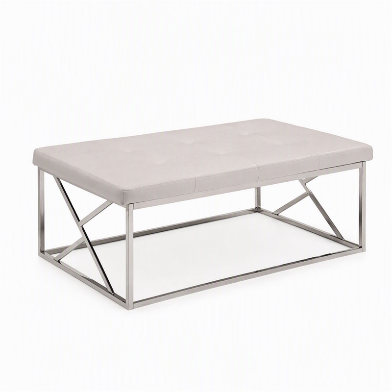 Bowery Hill Contemporary Tufted Faux Leather Bench in White Finish
