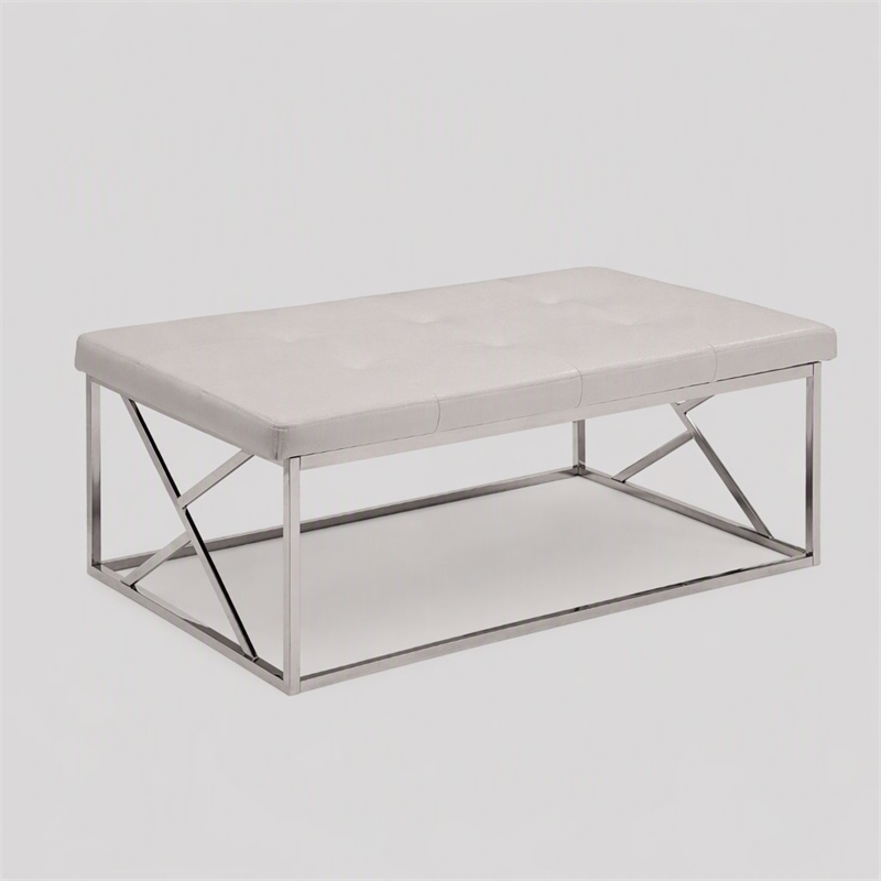 Bowery Hill Contemporary Tufted Faux Leather Bench in White Finish