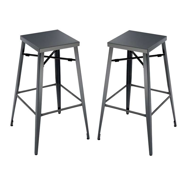 Bowery Hill 26-Inch Metal Bar Stool in Gunmetal (Set of 2)