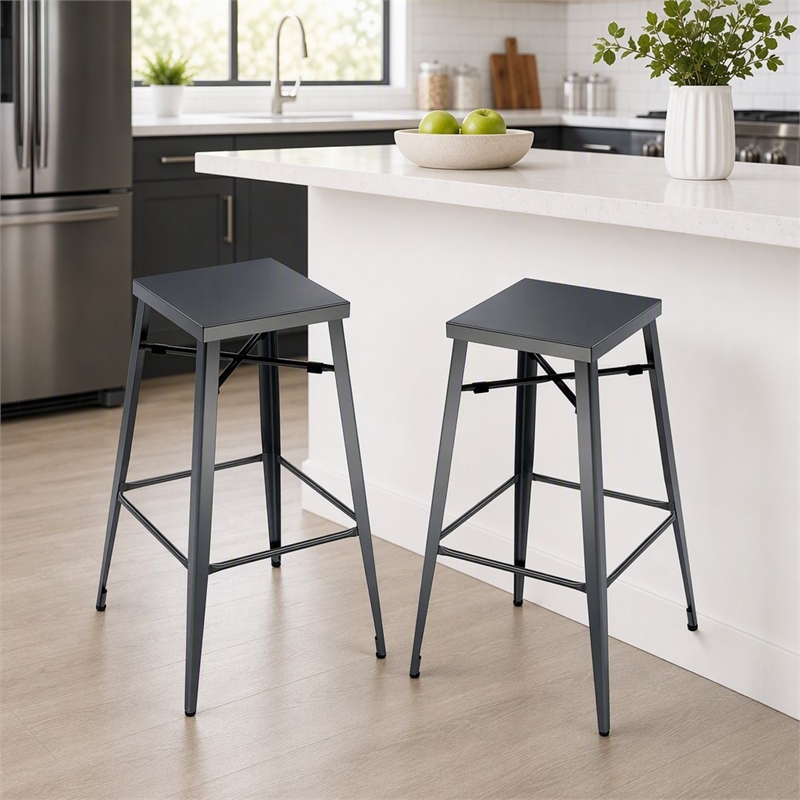 Bowery Hill 26-Inch Metal Bar Stool in Gunmetal (Set of 2)