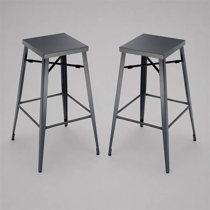Bowery Hill 26-Inch Metal Bar Stool in Gunmetal (Set of 2)