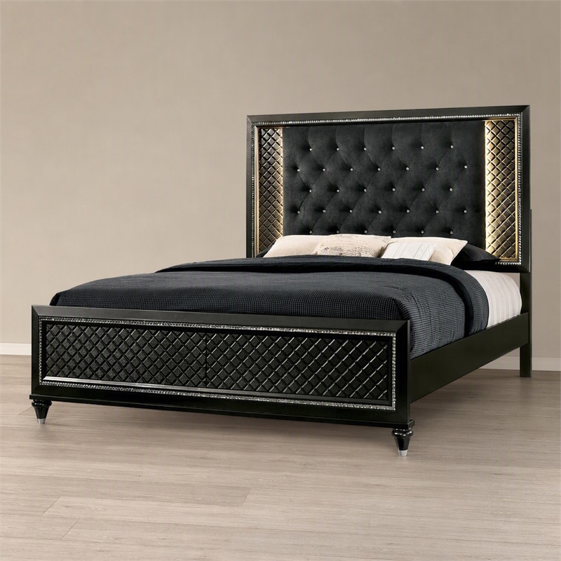 Bowery Hill Wood Tufted Panel Queen Bed in Metallic Gray