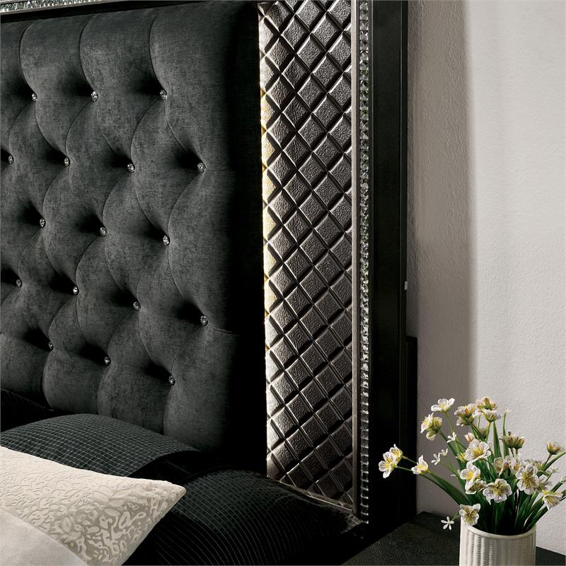 Bowery Hill Wood Tufted Panel Queen Bed in Metallic Gray