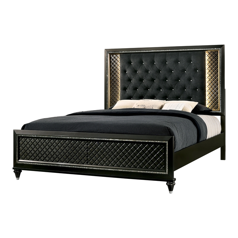 Bowery Hill Wood Tufted Panel Queen Bed in Metallic Gray